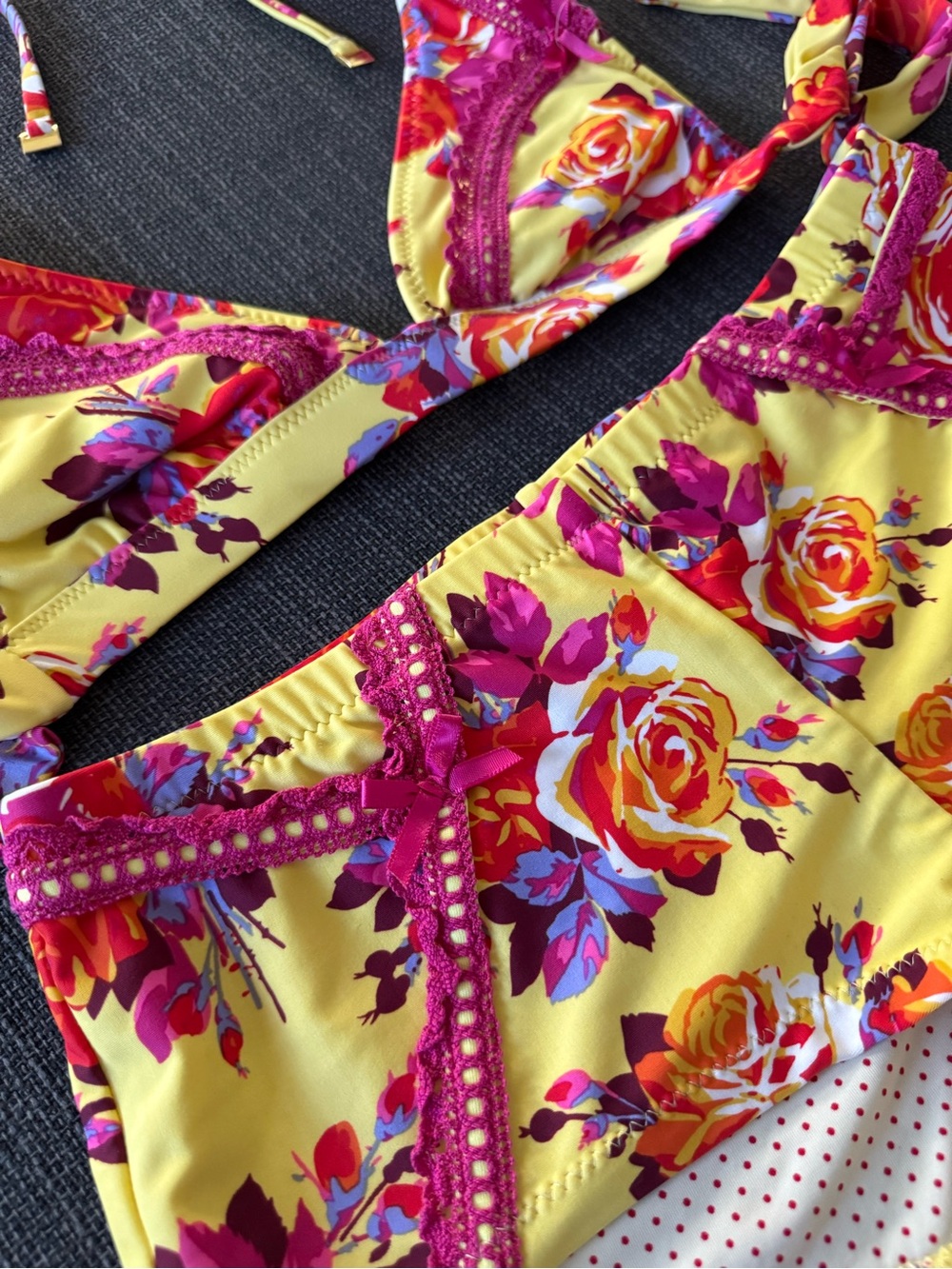 Y2K Vintage Betsey Johnson iconic Chez Rose boyshort bikini - Picture 3 of 9